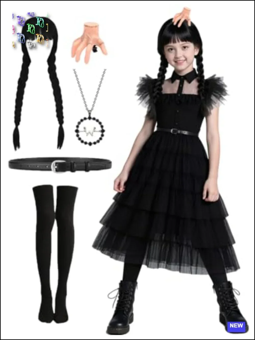 Kids Princess Halloween Costume Dress with Wig & Accessories